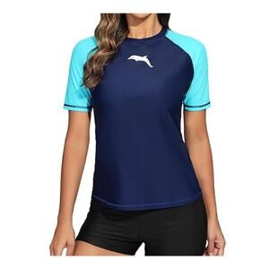 Halcurt Short Sleeve Rash Guard Swim Shirt Top Tee UPF 50+ Navy Blue Sz 1X